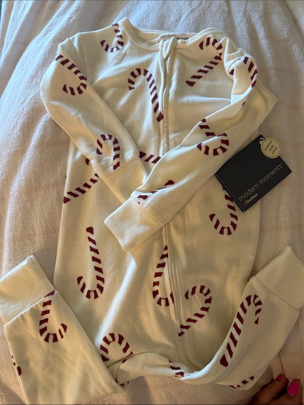 Modern Moments Kids Cream Candy Cane Zip Pajama Set